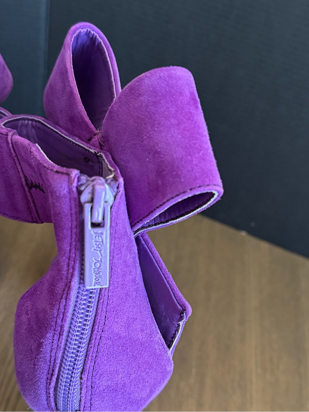 Betsey Johnson Purple Suede Friskyy Stiletto Dress Sandals BIG Bow Open Toe 7.5 - Picture 7 of 13